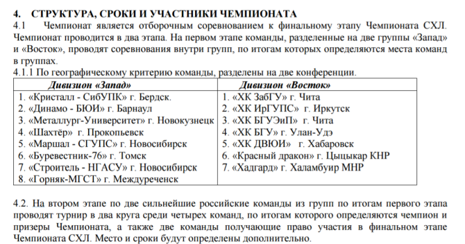 Пункт 4 регламента ССХЛ